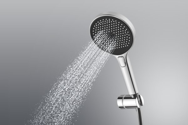 Душевая лейка SANCOS Nok round, кнопочное управление, диаметр 130 мм, 3 режима, цвет хром/черный матовый, арт SC6001CH-B