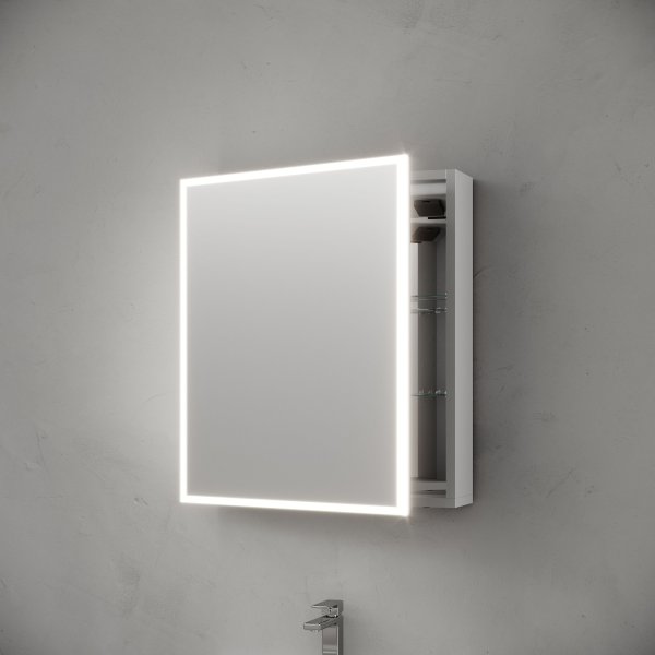 Зеркальный шкаф для ванной комнаты из алюминия SANCOS Evoke 600x700х136 мм, с LED подсветкой,  SC8060