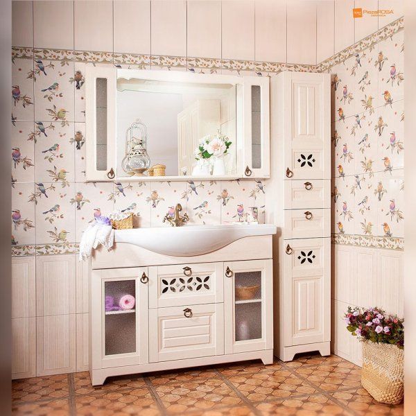 Зеркало с двумя шкафчиками Бриклаер КАНТРИ 125SS, бежевый дуб прованс