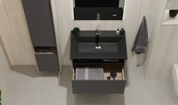 Тумба под раковину Jorno Tossony Toss.01.70/P/DS-A/JR 68,6 см, подвесная, дуб самдал/антрацит матовый