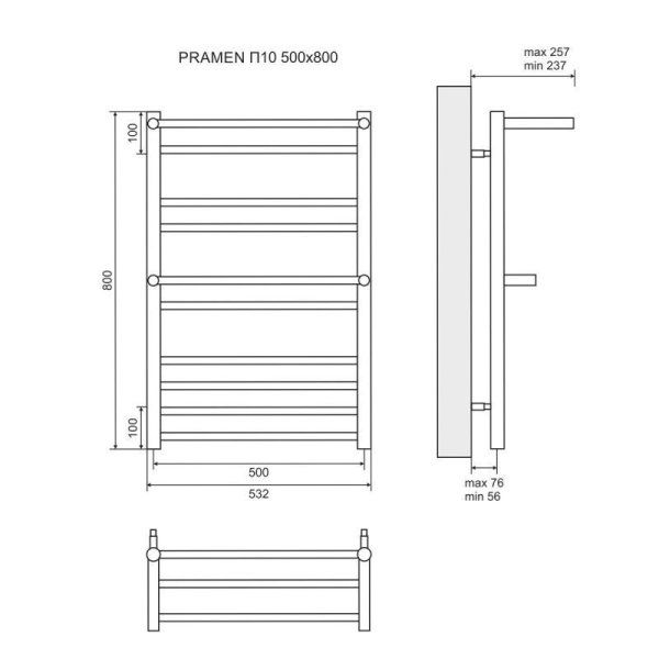 Полотенцесушитель водяной Lemark Pramen LM33810 П10 500x800 хром