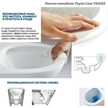 Унитаз напольный Моноблок Teymi Lina безободковый, сиденье микролифт T41102