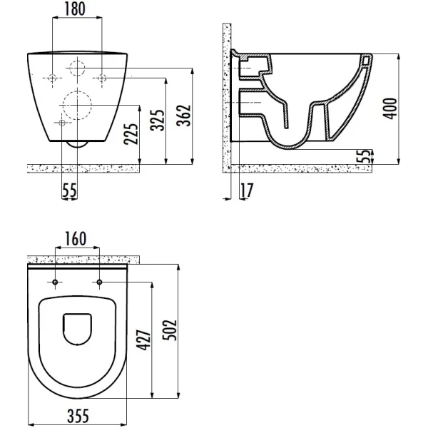 Унитаз подвесной Creavit Terra TP329-11CB00E-0000 безободковый, белый