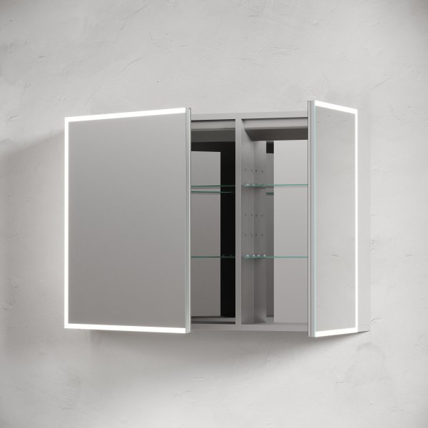 Зеркальный шкаф для ванной комнаты из алюминия SANCOS Evoke1000x700х136 мм с LED подсветкой,  SC80100