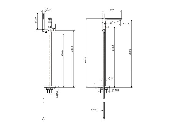 Смеситель для ванны напольный Aquatek AQ1845MB НИКА, матовый черный