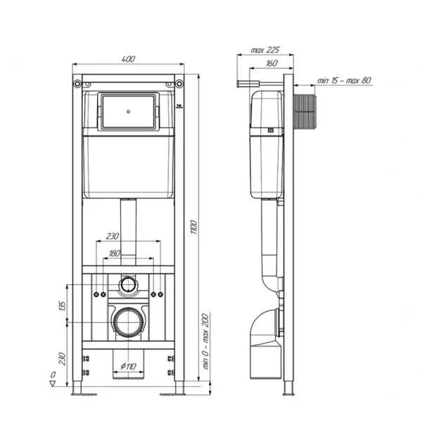 Инсталляция для подвесного унитаза с клавишей смыва пластик хром глянцевая Ани Пласт WCP4141
