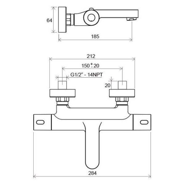 Смеситель Ravak Termo 300 TE 023.00/150 X070097 для ванны