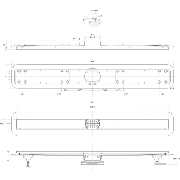 Душевой трап (лоток) BelBagno Luce BB-LD-LUCE-90-BIANCO 83,96 см, с решеткой, 2 в 1 под плитку, белый матовый