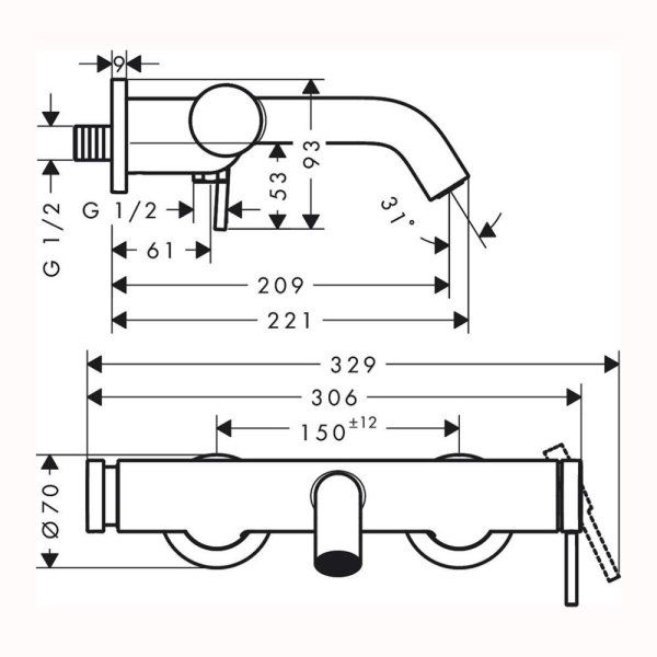 Смеситель Hansgrohe Tecturis S 73422000 для ванны, хром