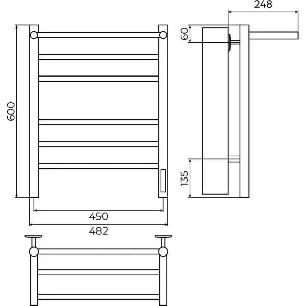 Полотенцесушитель электрический с полкой Terminus Аврора П6 45х60 КС 905, черный матовый 4670078556912, черный