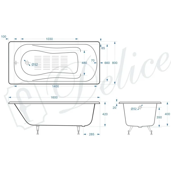 Ванна чугунная Delice Haiti Luxe DLR230637-AS 160x80 см, с антискользящим покрытием, белый