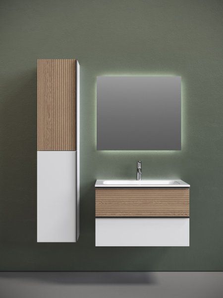 Тумба подвесная SANCOS Delta 790х445х500, c двумя ящиками оснащенными доводчиками,  дуб светлый/белый ,  DL80W