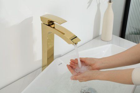 Смеситель для раковины высокий Gappo G1007-32, золото