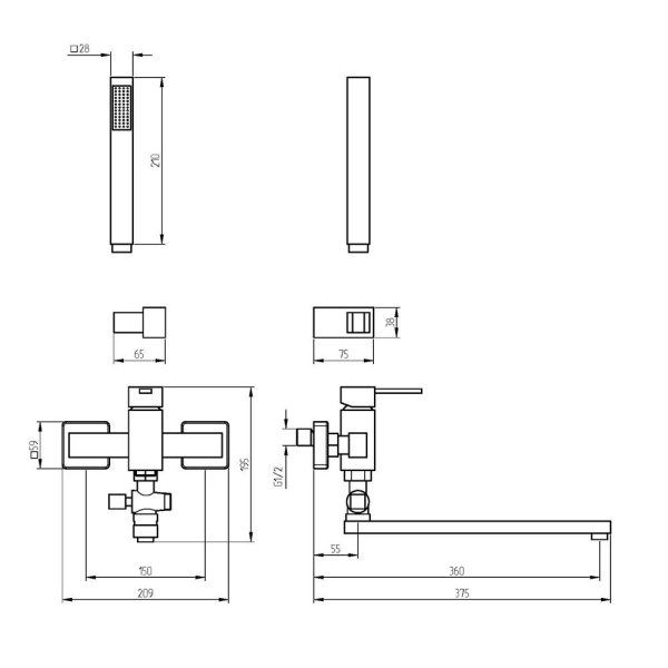 Смеситель для ванны с поворотным носом, хром Veragio SQUADRINA VR.SQR-4505.CR