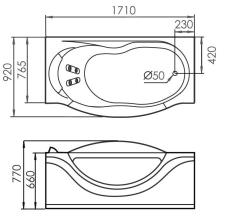 Акриловая ванна Gemy G9072 K R с гидромассажем