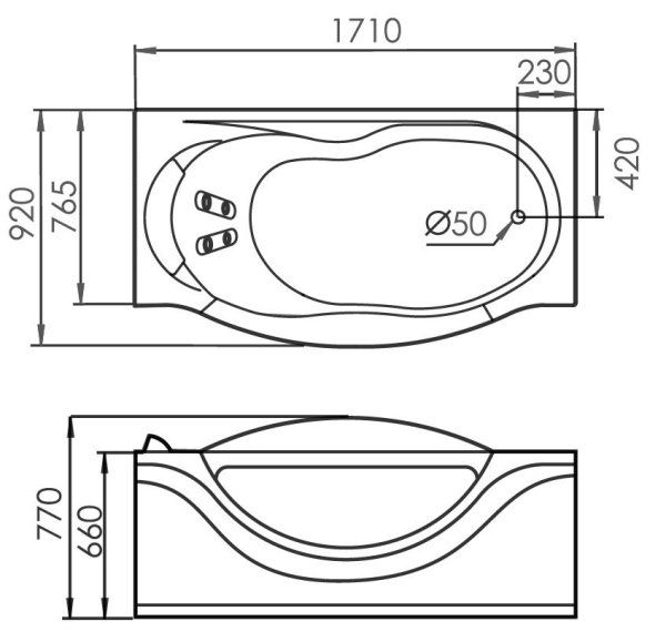 Акриловая ванна Gemy G9072 K R с гидромассажем