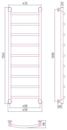 Полотенцесушитель водяной Сунержа Галант+ 051-0200-1240 1200x400 состаренная латунь