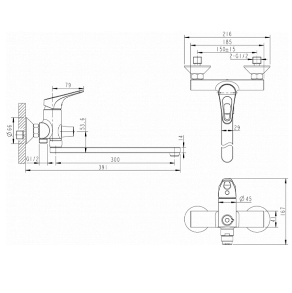 Смеситель Bravat Drop-D F648162C-01A для ванны с длинным изливом