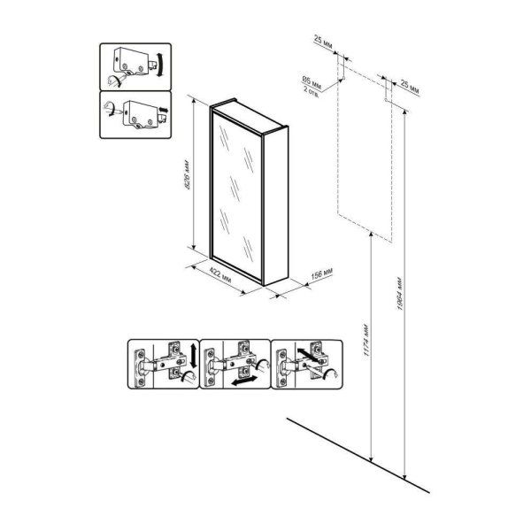 Зеркальный шкаф Бриклаер БАЛИ 40 см правый, лиственница/белый