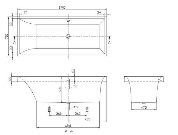 Ванна квариловая Villeroy & Boch Squaro UBQ170SQR2V-96 170х75 см, ярко-белая