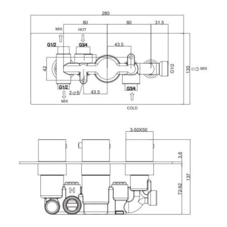 Смеситель Omnires Fresh FR7138-6CR на 3 положения, хром