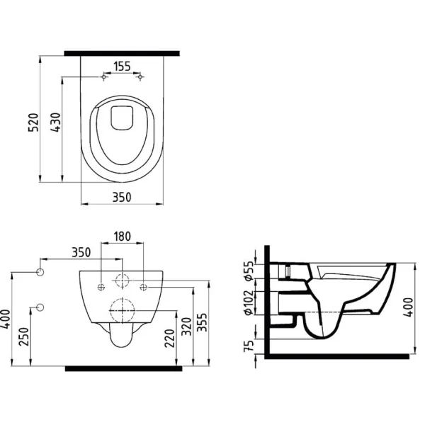Унитаз подвесной beWash Melville HRKA052N3VE0W5SZ0 безободковый, с функцией биде, торнадо, с сиденьем микролифт, белый