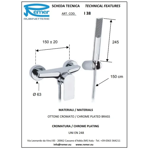 Смеситель для душа Remer Infinity I38