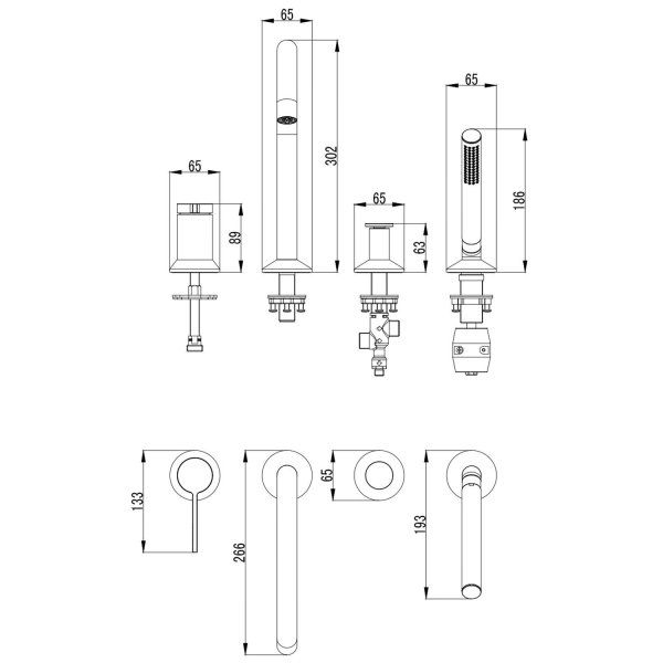 Смеситель на борт ванны Azario FLAME каскадный, на 4 отверстия, черный (AZ-VPC258320PA)