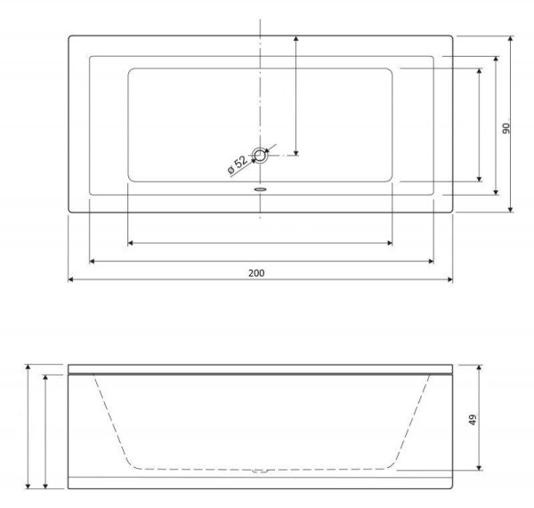 Акриловая ванна Cezares Plane PLANE-200-90-49 200x90