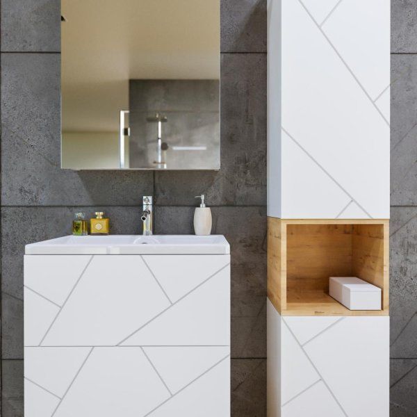 Тумба с раковиной и нишей Бриклаер КРИСТАЛЛ 60B, белый/дуб бунратти