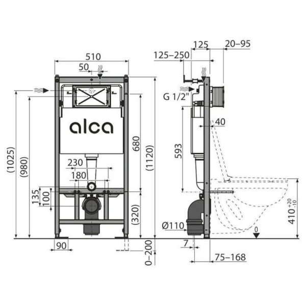 Система инсталляции для унитазов AlcaPlast Sadromodul AM101/1120-4:1 RU M571-0001 кнопка смыва хром