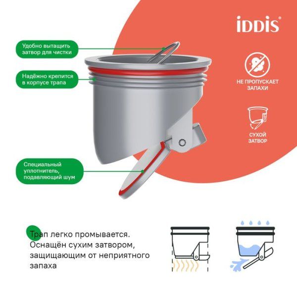 Трап душевой, вертикальный выпуск, сухой затвор, 10х10см, матовый черный, IDDIS, 980CV10BL3DDZ