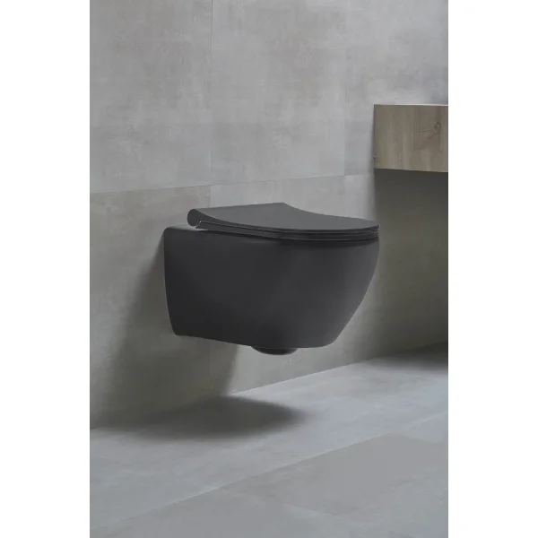 Унитаз подвесной beWash Bogen 88303270 безободковый, с сиденьем микролифт, черный матовый