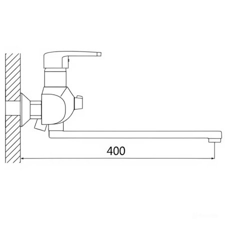 Смеситель для ванны однорычажный излив 35 см, картридж 35 мм, переключение душ - корпус/дивертор/картридж Shevanik S5122, Хром
