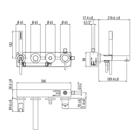 Смеситель Gattoni Circle One 9005/90NO для ванны, черный матовый