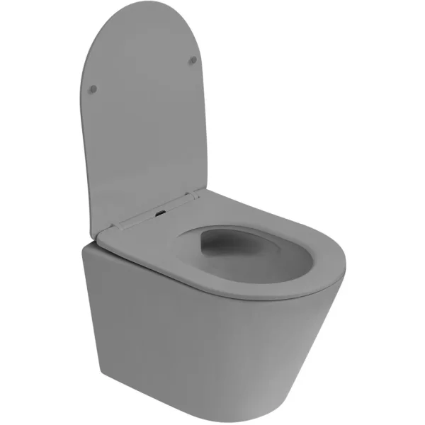 Унитаз подвесной Abber Bequem AC1102TMG безободковый, торнадо, с сиденьем микролифт, серый матовый