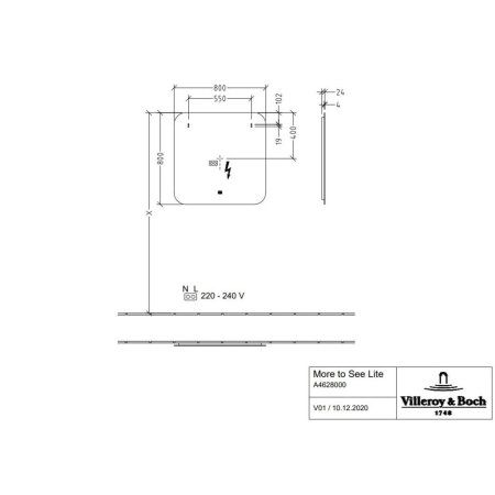 Зеркало Villeroy & Boch More to See One A4628000 80х80 c подсветкой