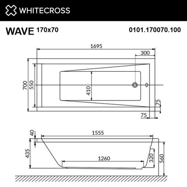 Ванна акриловая Whitecross Wave 0101.170070.100 170x70 белый