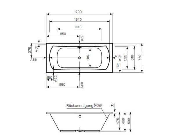 Акриловая ванна Mauersberger Jucunda 1017001190 170х75 белый матовый