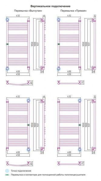 Полотенцесушитель водяной Сунержа Богема 1000x400 хром выгнутый, с дополнительной перемычкой