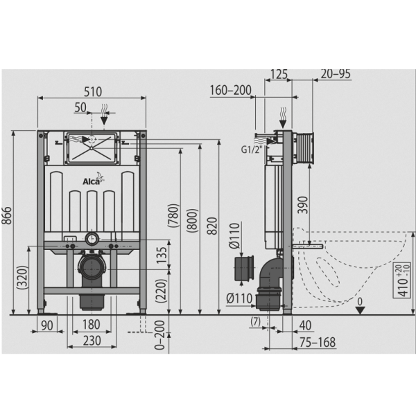 Система инсталляции для унитазов AlcaPlast Sadromodul AM101/850