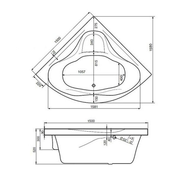 Ванна акриловая Santek Сан-Паулу 1WH302399 150х150 см