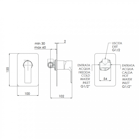 Смеситель Remer Energy EY30L для душа/ванны, хром