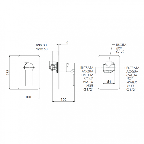 Смеситель Remer Energy EY30L для душа/ванны, хром