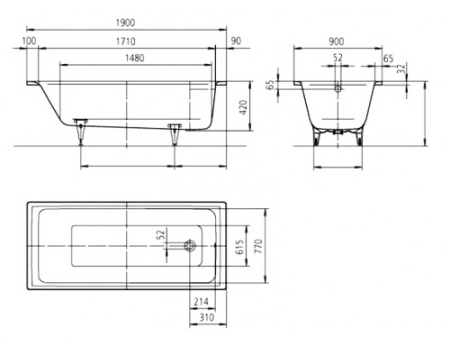 Ванна стальная Kaldewei Puro 653 190x90 см Anti-slip + Easy-clean
