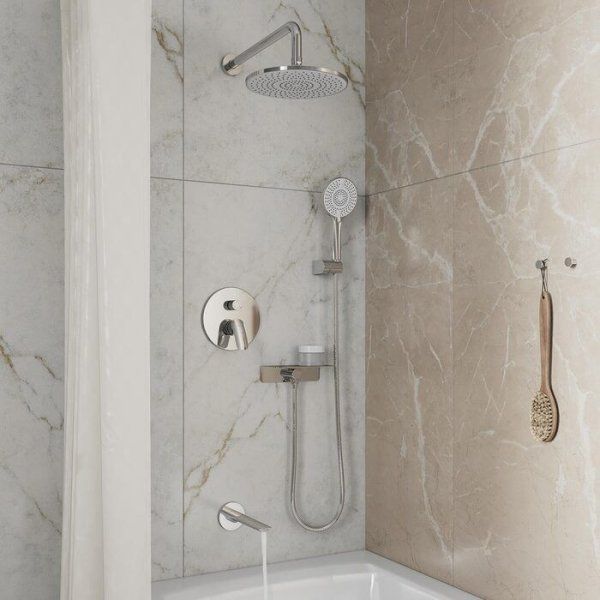 Комплект смесителей 2 в 1: Душевая система с изливом и смеситель для умывальника, глянцевый хром, Rora, Milardo, ROR0001M70