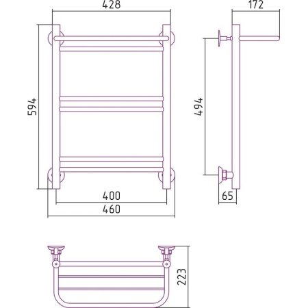 Полотенцесушитель водяной Стилье Версия-Н1 60х40 с полкой, хром