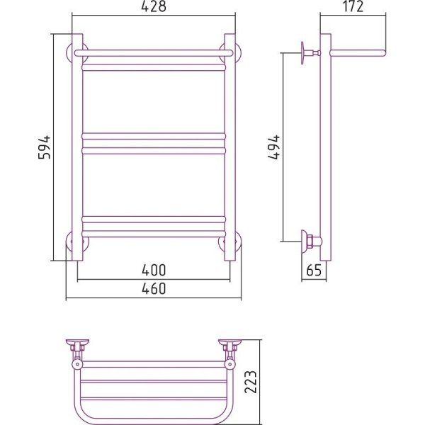 Полотенцесушитель водяной Стилье Версия-Н1 60х40 с полкой, хром