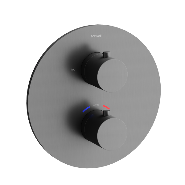 Душевой комплект с термостатом SANCOS Etna, с внутренней частью, вороненая сталь  SC9010GG