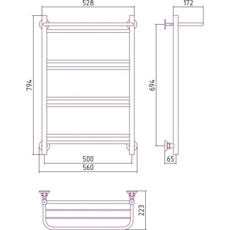 Полотенцесушитель водяной Стилье Версия-Н1 80х50 с полкой, хром